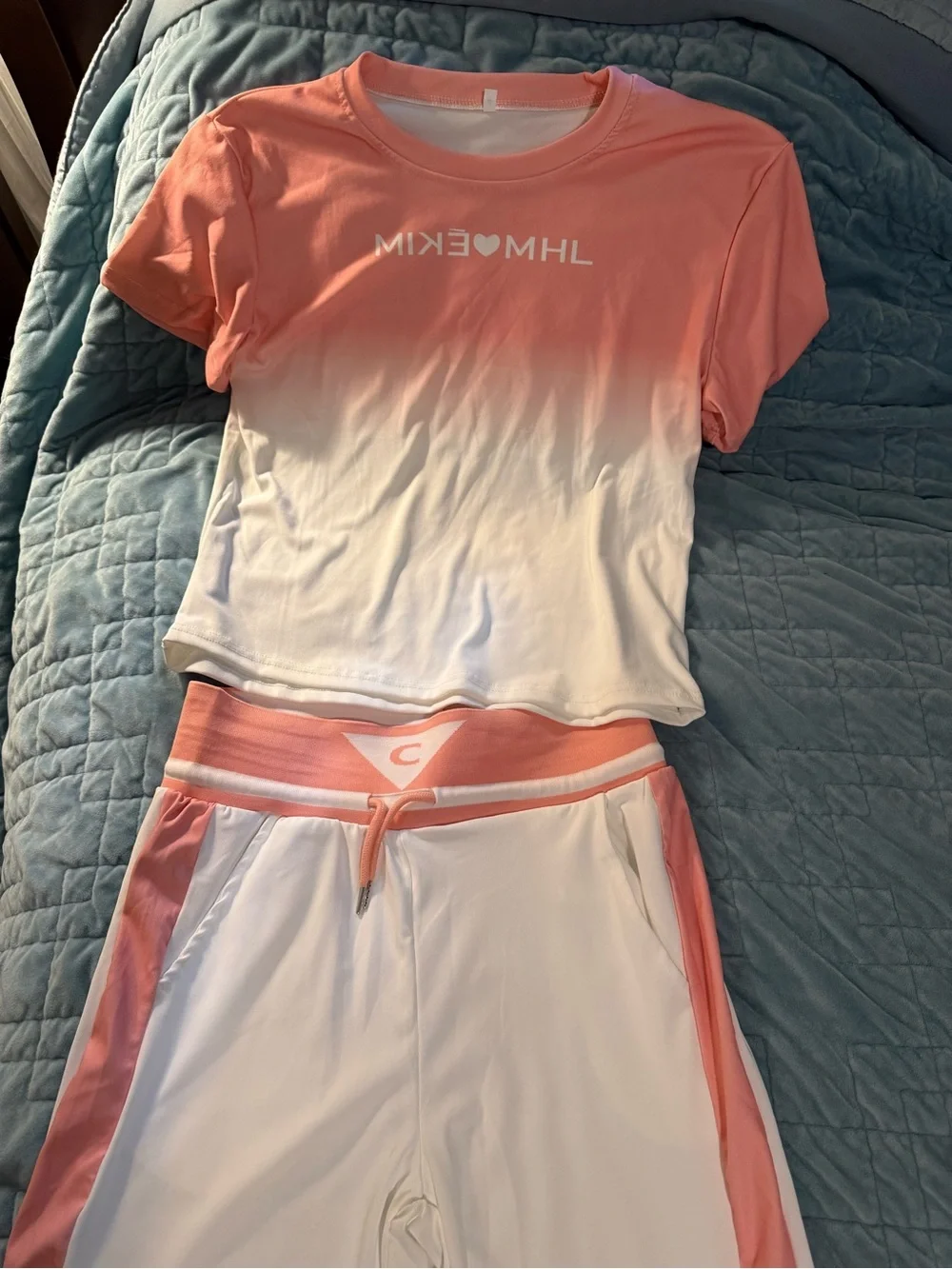 Womens Coral & White Ombre Pajama Set - Comfort Stretch Top & Pants